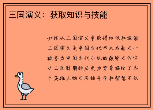 三国演义：获取知识与技能